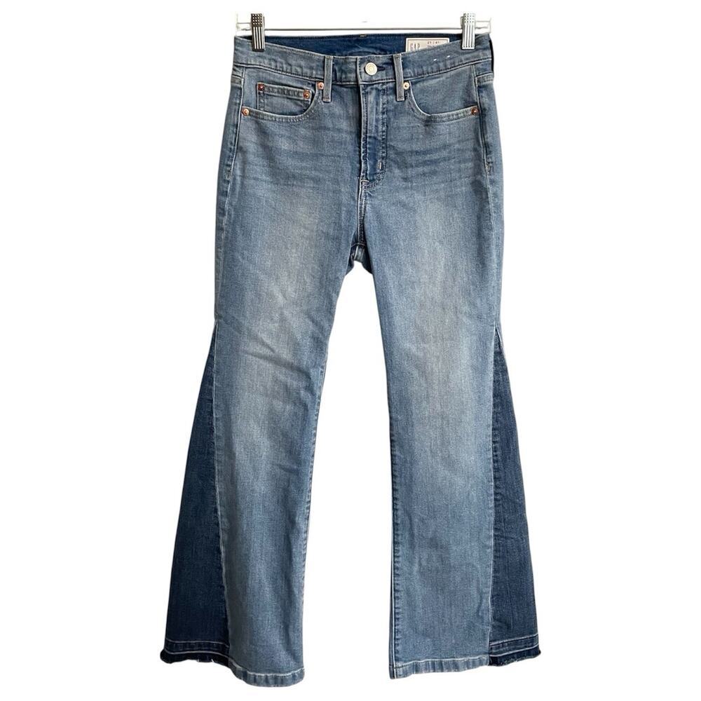 GAP Jeans 70s Flare High Rise Size 27 4P Women Blue Stretch Hippie Boho Denim